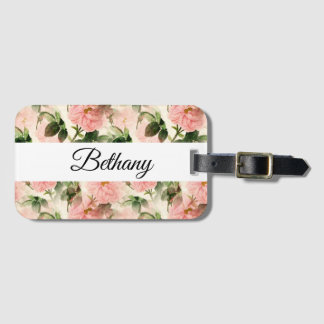 Étiquette À Bagage Aquarelle Vintage Rose Motif de fleurs Monogramme 