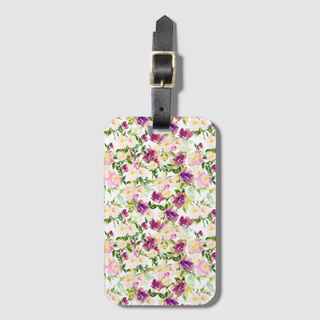 Étiquette À Bagage Aquarelle violette rose Fille (Devant Vertical)