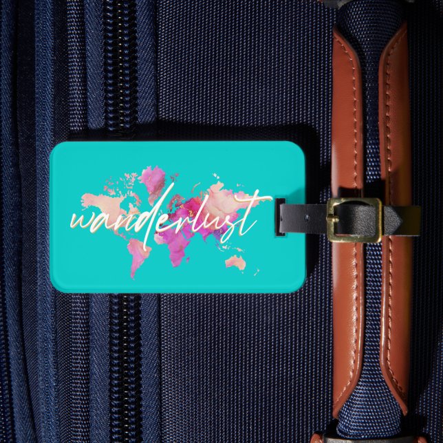 Étiquette À Bagage Aquarelle Wanderlust World Map Voyage Or rose (Insitu Rectoal 4)