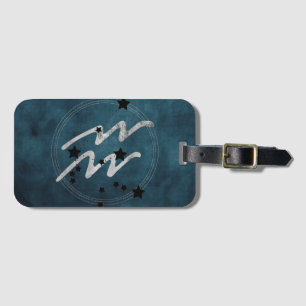 Étiquette À Bagage Aquarius zodiac constellation noire et argent turq