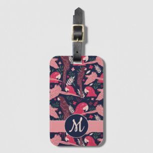 Étiquette À Bagage Ara Parrot Rouge Tropical Leave Motif Monogramme