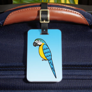 Étiquette À Bagage Ara Perroquet Oiseau Cartoon Bleu Et Jaune