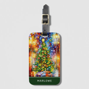 Étiquette À Bagage Arbre de Noël impressionniste Nom personnalisé