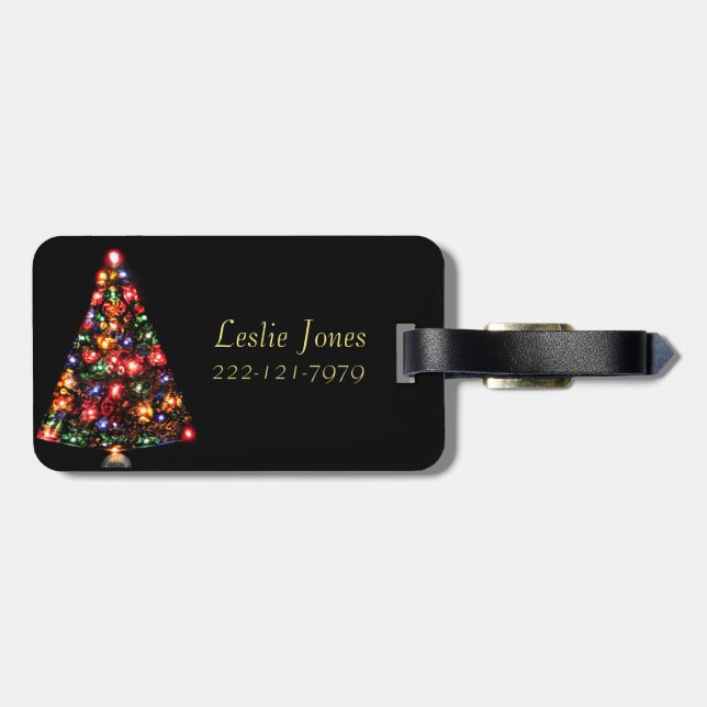 Étiquette À Bagage Arbre de Noël scintillant (Dos horizontal)