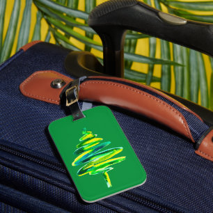Étiquette À Bagage Arbre de Noël vert aquarelle abstraite
