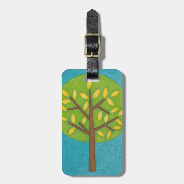 Étiquette À Bagage Arbre vert avec Feuilles jaunes par Chariklia Zarr (Devant Vertical)