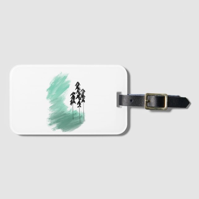 Étiquette À Bagage Arbre vert scandinave art simple menthe moderne (Devant Horizontal)