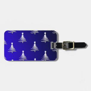 Étiquette À Bagage Arbres de Noël Argent sur Bleu Cobalt