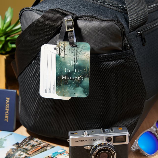 Étiquette À Bagage Arbres de Noël Vert Or avec Oiseaux (Recto & Verso)