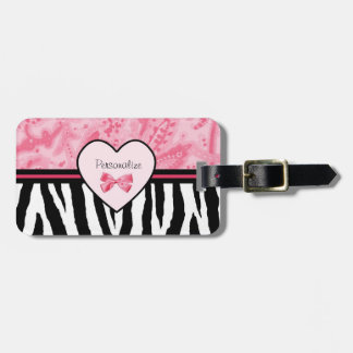 Étiquette À Bagage Arc à la mode et nom roses et noirs de motif de