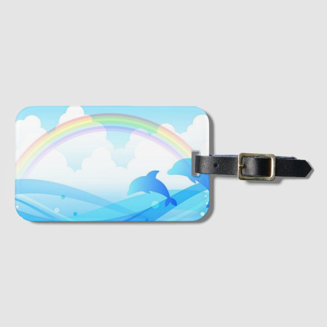 Étiquette À Bagage Arc en ciel et dauphins (Devant Horizontal)