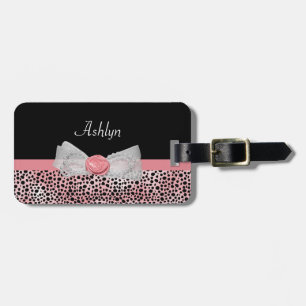 Étiquette À Bagage Arc mignon d'impression rose et noir de guépard