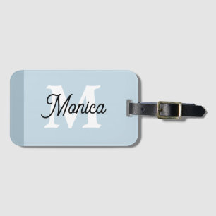 Étiquette À Bagage Ardoise Bleu Simple Monogramme Personnalisé Modern
