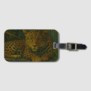 Étiquette À Bagage Ardoise dorée - Leopard reposant en feuillage