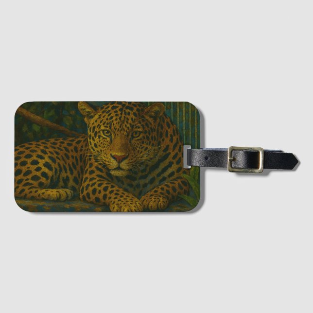 Étiquette À Bagage Ardoise dorée - Leopard reposant en feuillage (Devant Horizontal)