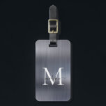 Étiquette À Bagage Argent Gris brossé métal à huile Monogramme de scr<br><div class="desc">Tag de sac mou Monogramme à huile métallique brossé gris argent moderne</div>