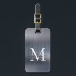 Étiquette À Bagage Argent Gris brossé métal à huile Monogramme de scr<br><div class="desc">Tag de sac mou Monogramme à huile métallique brossé gris argent moderne</div>