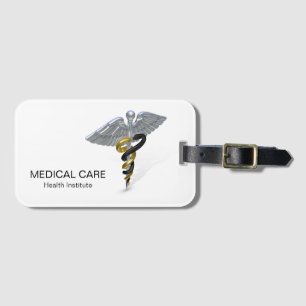 Étiquette À Bagage Argent Médicale Caduceus Black Gold - étiquette de
