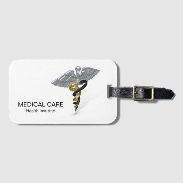 Étiquette À Bagage Argent Médicale Caduceus Black Gold - étiquette de (Devant Horizontal)