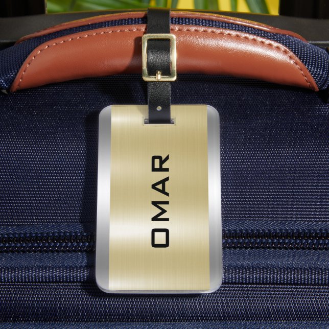 Étiquette À Bagage Argent métallique et or personnalisé texte noir (Insitu Rectoal 2)