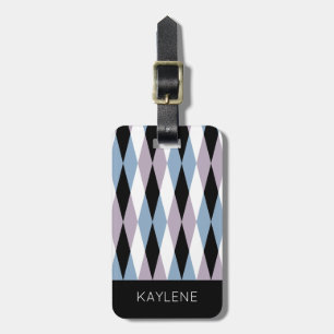Étiquette À Bagage Arlequin Diamond Motif - Bleu et Dusty Lilac