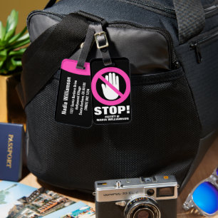 Étiquette À Bagage Arrêter Mains d'avertissement filles roses nom bag