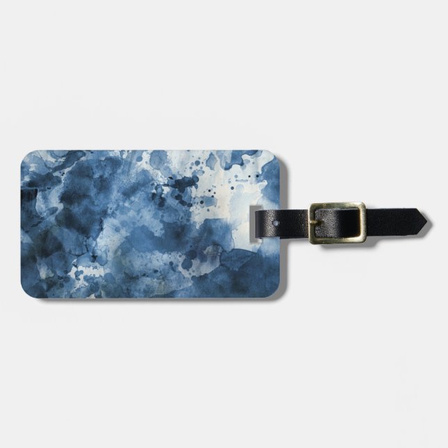 Étiquette À Bagage Arrière - plan bleu abstrait d'aquarelle (Devant horizontal)