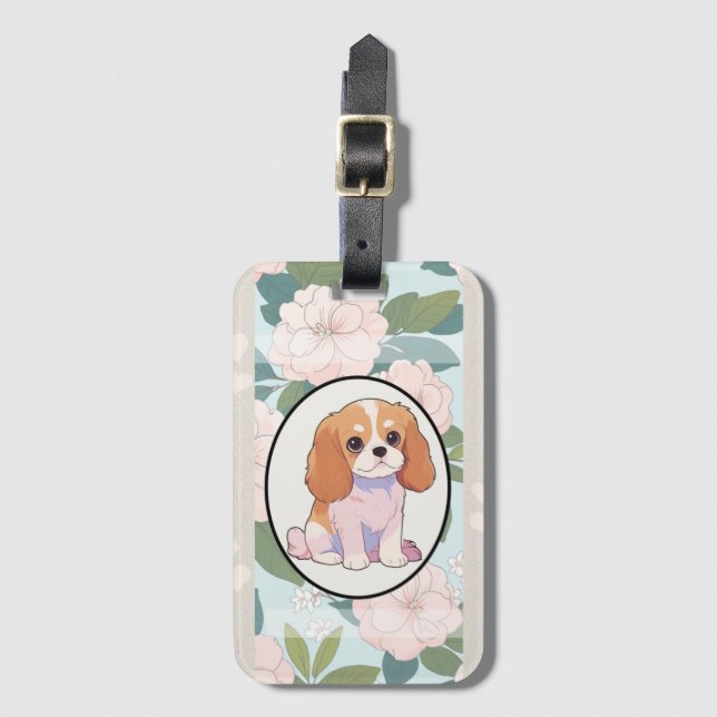 Étiquette À Bagage Arrière - plan de fleurs classiques Cavalier King  (Devant Vertical)