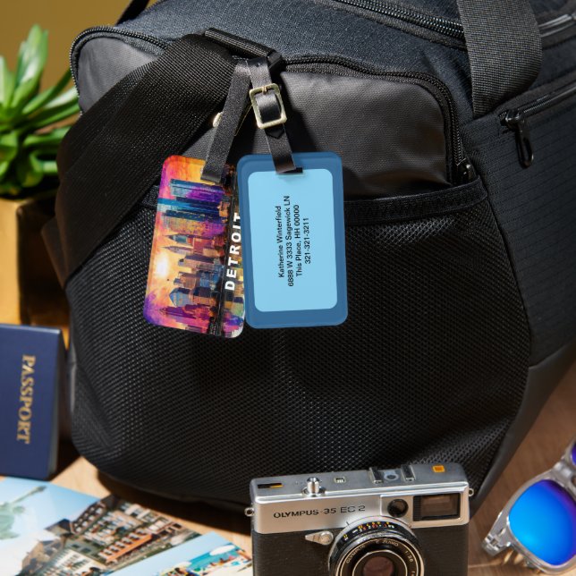 Étiquette À Bagage Art Abstrait de Detroit Skyline (Recto & Verso)