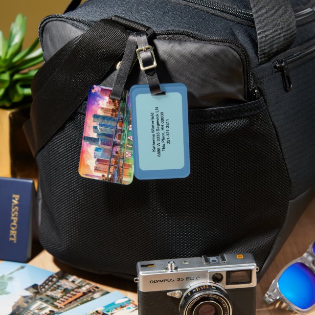 Étiquette À Bagage Art Abstrait Miami Skyline (Recto & Verso)