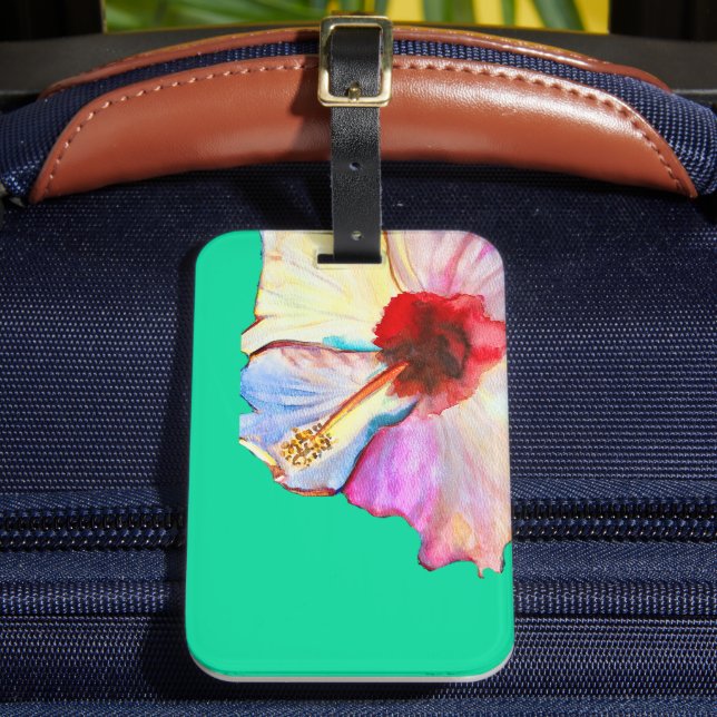 Étiquette À Bagage art aquarelle d'hibiscus d'été (Insitu Rectoal 2)