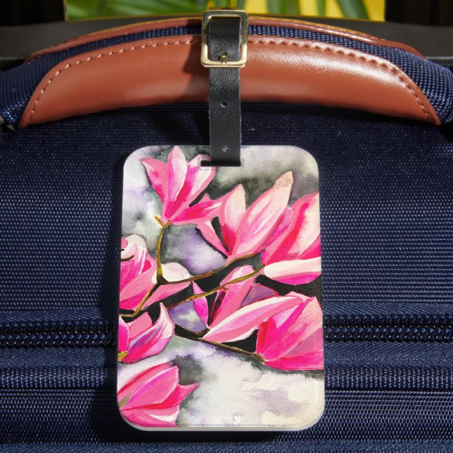Étiquette À Bagage art aquarelle magnolia rose (Insitu Rectoal 2)