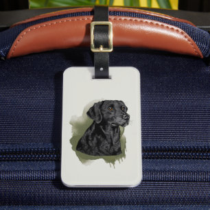 Étiquette À Bagage Art de chien aquarelle Labrador Retriever noir