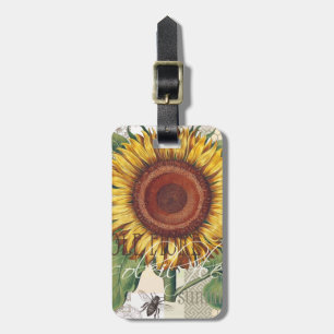 Étiquette À Bagage Art de fleur de damas vintage tournesol
