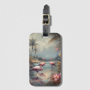Étiquette À Bagage Art de lagon tropical flamant vintage Floride
