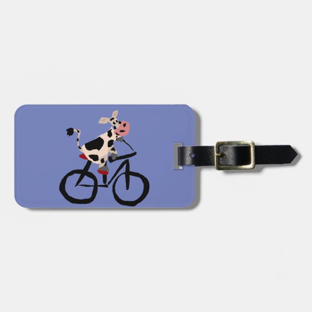 Étiquette À Bagage Art drôle de bicyclette d'équitation de vache (Devant horizontal)