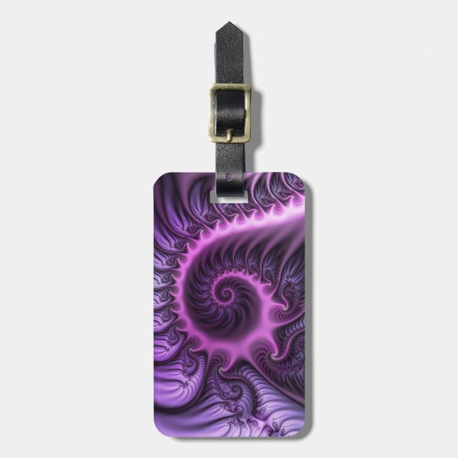 Étiquette À Bagage Art fractal abstrait vibrant spirale rose violet (Devant Vertical)