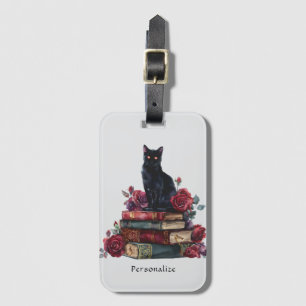 Étiquette À Bagage Art gothique Chat noir Livres anciens Roses cramoi