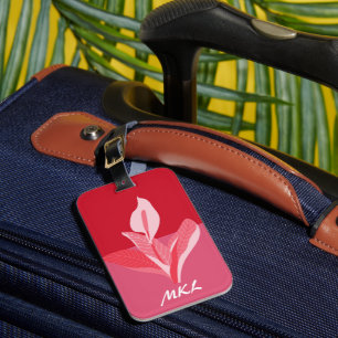 Étiquette À Bagage Art Moderne Calla Lily Rouge Rose Monogramme