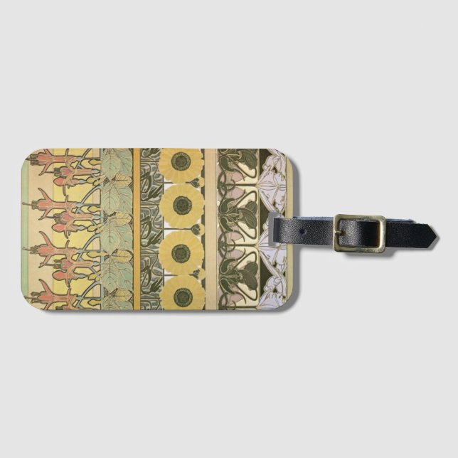 Étiquette À Bagage Art nouveau alphonse mucha fuschia tournesol flore (Devant Horizontal)