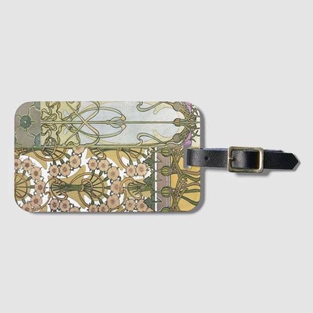 Étiquette À Bagage Art nouveau fleurs alphonse mucha art floral (Devant Horizontal)