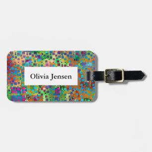 Étiquette À Bagage Art numérique carré coloré d'abrégé sur confettis