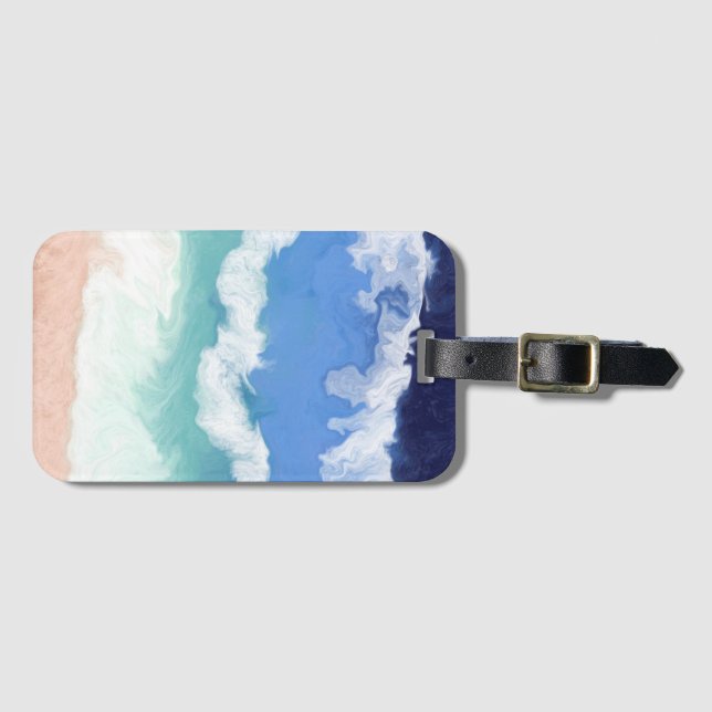 Étiquette À Bagage Art numérique de vague de l'océan turquoise et ble (Devant Horizontal)