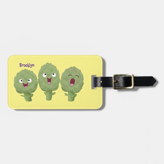 Étiquette À Bagage Artichauts chantants mignons dessin animé végétal (Devant horizontal)