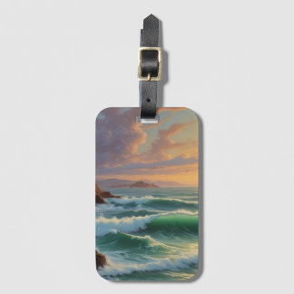 Étiquette À Bagage Artwork de peinture de paysage marin Sunset Ocean