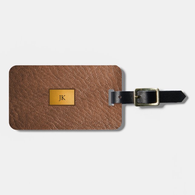 Étiquette À Bagage Aspect cuir marron masculin   (Devant horizontal)