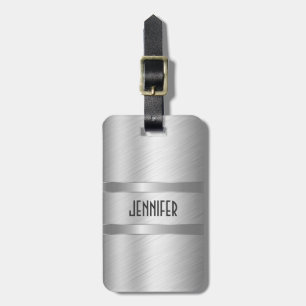 Étiquette À Bagage Aspect en aluminium brossé monogramme en argent mé
