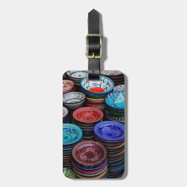 Étiquette À Bagage Assiettes marocaines au marché (Devant Vertical)