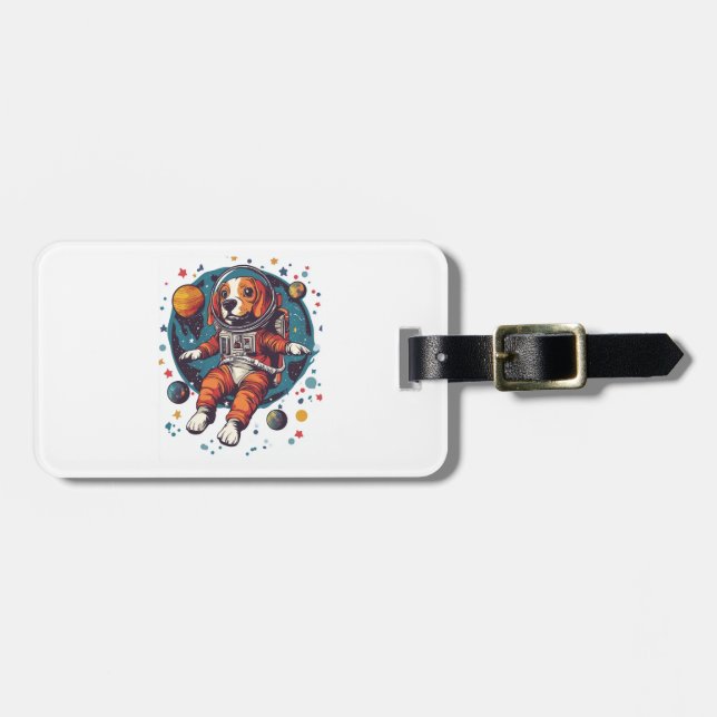 Étiquette À Bagage Astronaute Beagle � Chien Explorateur Spatial (Devant horizontal)