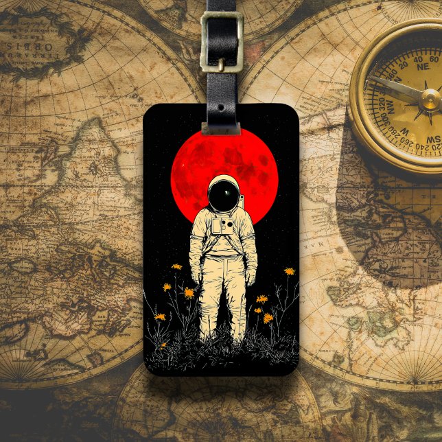 Étiquette À Bagage Astronaute sous la lune rouge (Créateur téléchargé)